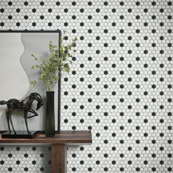 1" x 5" Color Wheel Mosaic Arctic White/Black Mosaic Tile Rectangle Hexagon Glossy - Image 3