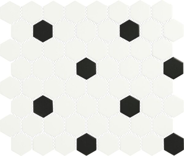 1" x 5" Color Wheel Mosaic Arctic White/Black Mosaic Tile Rectangle Hexagon Glossy - Image 5