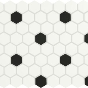 1" x 5" Color Wheel Mosaic Arctic White/Black Mosaic Tile Rectangle Hexagon Glossy