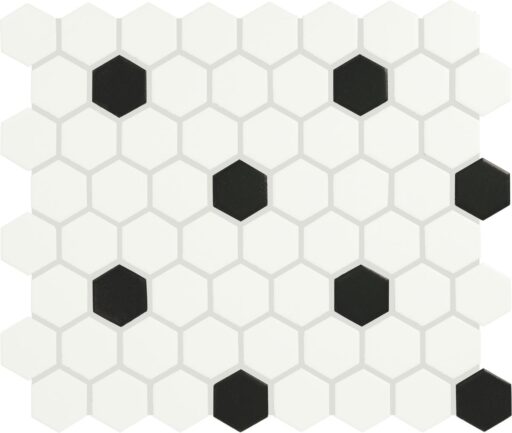 1" x 5" Color Wheel Mosaic Arctic White/Black Mosaic Tile Rectangle Hexagon Glossy