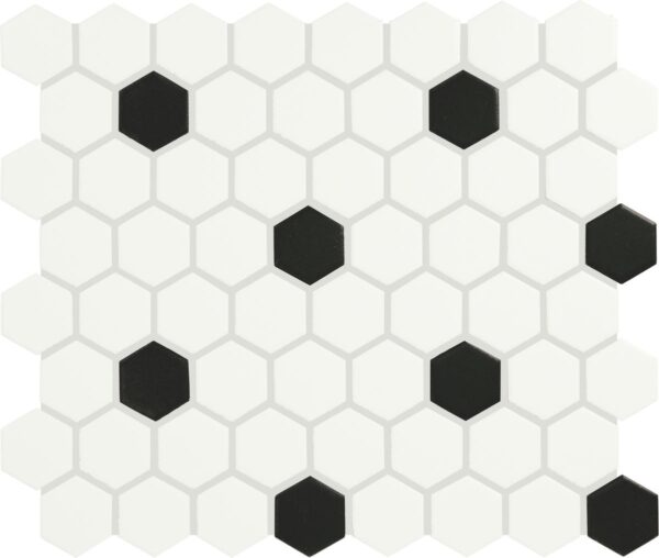 1" x 5" Color Wheel Mosaic Arctic White/Black Mosaic Tile Rectangle Hexagon Glossy