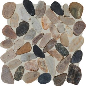 13" x 13" Decorative Accents Earthy Blend Mosaic Natural Stone Tile Square River Pebble Saw Cut