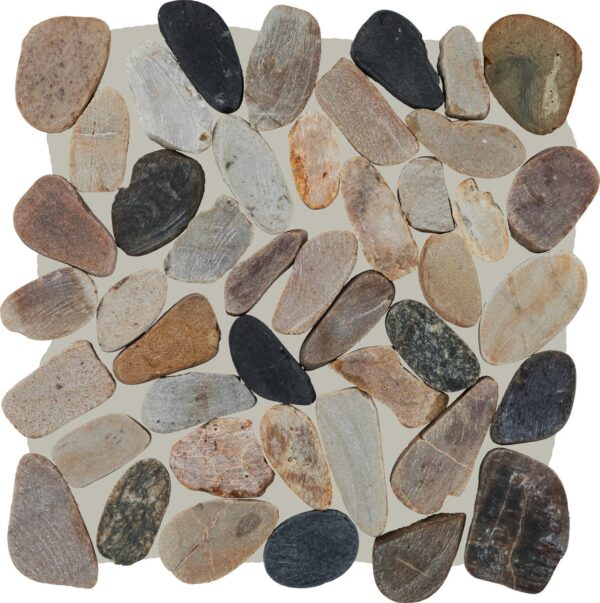 13" x 13" Decorative Accents Earthy Blend Mosaic Natural Stone Tile Square River Pebble Saw Cut