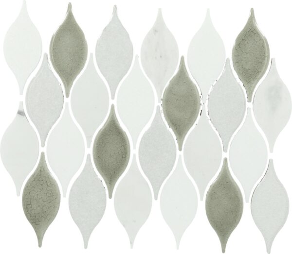 10" x 13" Decorative Accents Lumia Leaf White D Mosaic Natural Stone Tile Rectangle Leaf Polished
