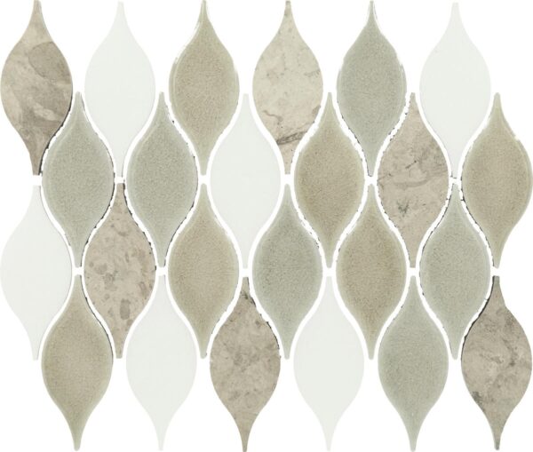 10" x 13" Decorative Accents Lumia Leaf Gray Mosaic Natural Stone Tile Rectangle Leaf Polished