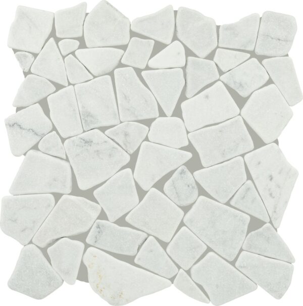 12" x 12" Raine Stratus White Mosaic Natural Stone Tile Rectangle River Pebble Tumbled