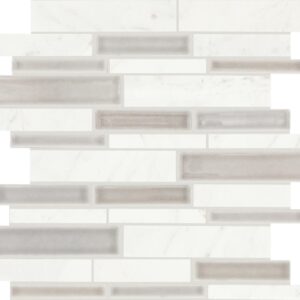 11.25" x 11.75" Raine Stratus White Bld Mosaic Natural Stone Tile Rectangle Random Linear Polished