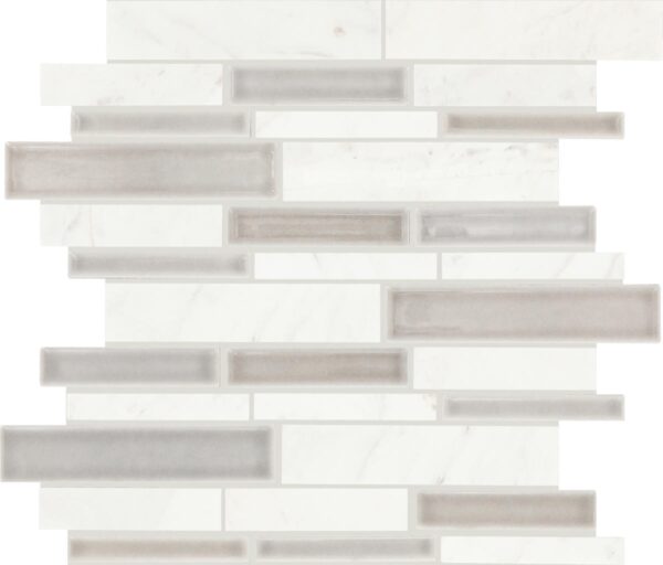 11.25" x 11.75" Raine Stratus White Bld Mosaic Natural Stone Tile Rectangle Random Linear Polished