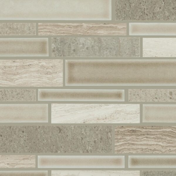 11.25" x 11.75" Raine Cumulus Grey Bld Mosaic Natural Stone Tile Rectangle Random Linear Polished
