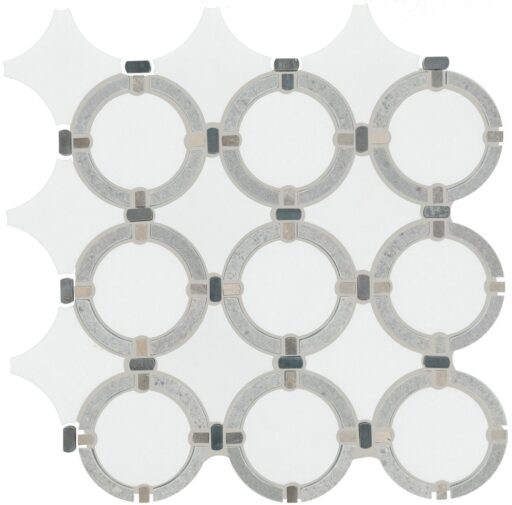 12.2" x 12" Raine Stratus White Bld Mosaic Natural Stone Tile Rectangle Linked Ring Honed