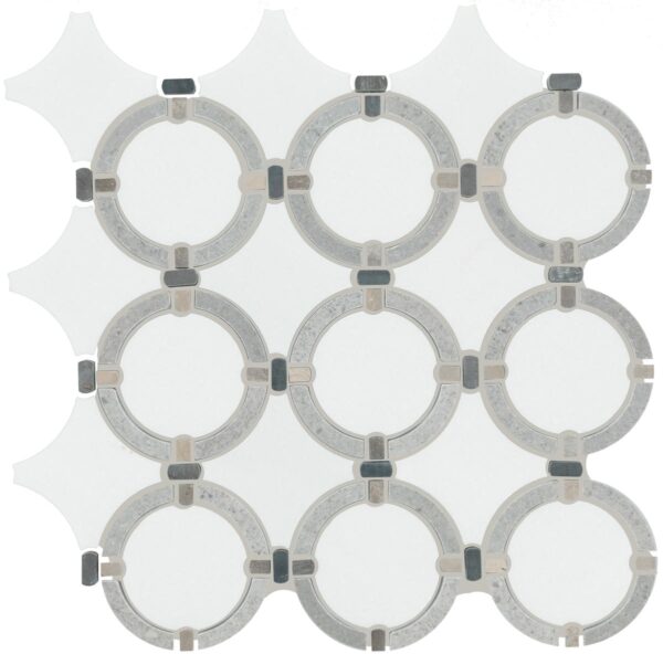 12.2" x 12" Raine Cumulus Grey Bld Mosaic Natural Stone Tile Rectangle Linked Ring Honed