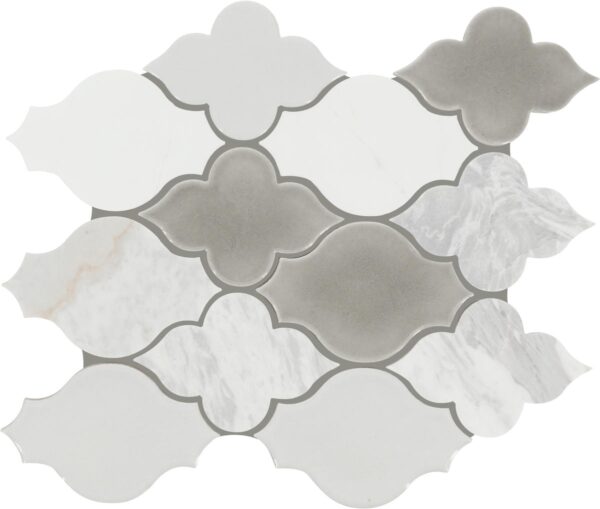 11.25" x 12" Raine Stratus White Bld Mosaic Natural Stone Tile Rectangle Arabesque Honed