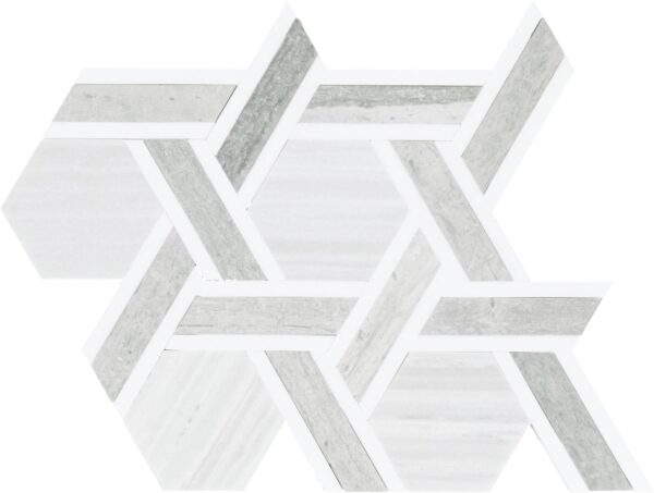 10.25" x 11.44" Fonte Nautical Grey Blend Mosaic Natural Stone Tile Rectangle Rotating Hexagon Honed - Image 4