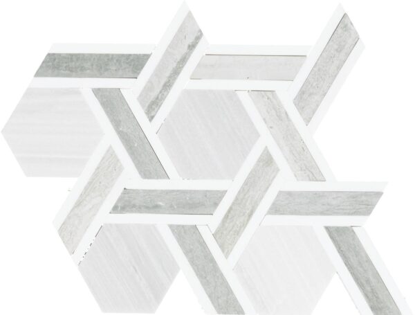 10.25" x 11.44" Fonte Nautical Grey Blend Mosaic Natural Stone Tile Rectangle Rotating Hexagon Honed - Image 5