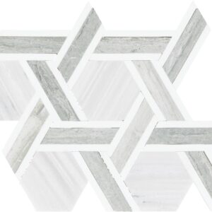 10.25" x 11.44" Fonte Nautical Grey Blend Mosaic Natural Stone Tile Rectangle Rotating Hexagon Honed