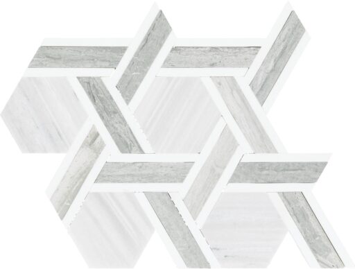 10.25" x 11.44" Fonte Nautical Grey Blend Mosaic Natural Stone Tile Rectangle Rotating Hexagon Honed