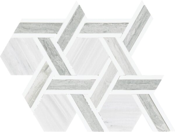 10.25" x 11.44" Fonte Nautical Grey Blend Mosaic Natural Stone Tile Rectangle Rotating Hexagon Honed
