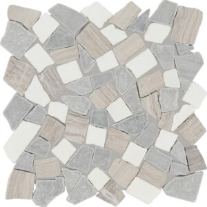 12" x 12" Raine Cumulus Grey Bld Mosaic Natural Stone Tile Rectangle River Pebble Tumbled