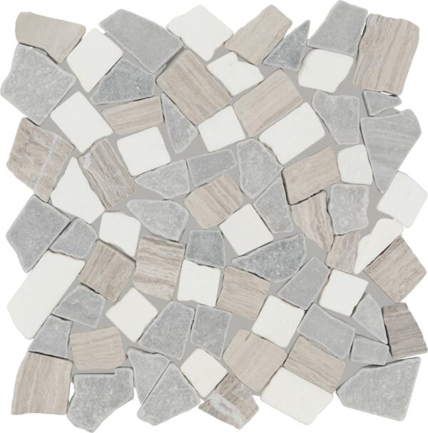 12" x 12" Raine Cumulus Grey Bld Mosaic Natural Stone Tile Rectangle River Pebble Tumbled