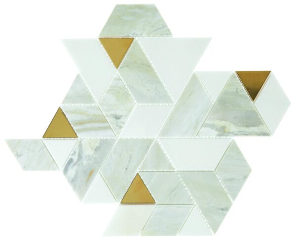 14" x 14" Pietra Divina Namaste Gold Blend Mosaic Natural Stone Tile Square Spectrum Polished