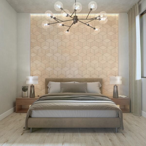 11.5" x 11.5" Emerson Wood Butter Pecan Mosaic Tile Rectangle 3D Cube Matte - Image 4
