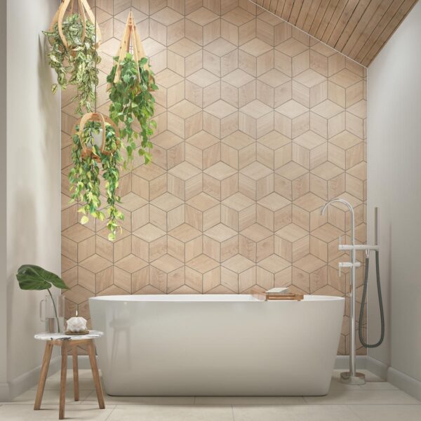 11.5" x 11.5" Emerson Wood Butter Pecan Mosaic Tile Rectangle 3D Cube Matte - Image 5