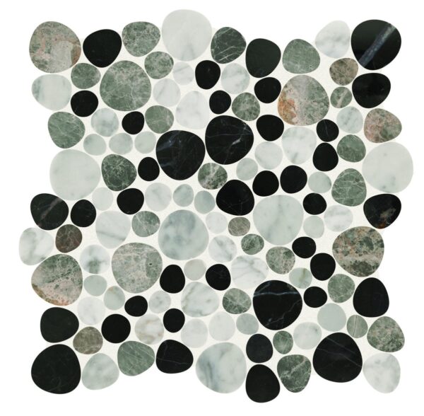 12" x 12" Fashion Accent Pebbles Black Mosaic Natural Stone Tile Square Pebble Mix