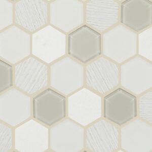 11" x 11" Decorative Accents Tranquil Snow Mosaic Tile Rectangle Hexagon Mixed