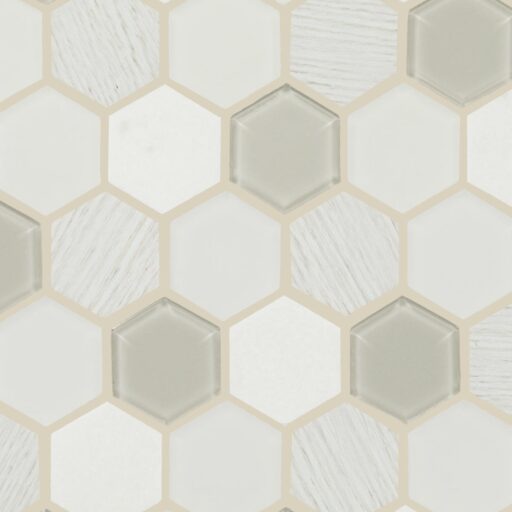 11" x 11" Decorative Accents Tranquil Snow Mosaic Tile Rectangle Hexagon Mixed