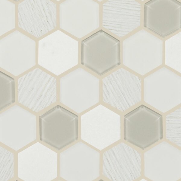 11" x 11" Decorative Accents Tranquil Snow Mosaic Tile Rectangle Hexagon Mixed