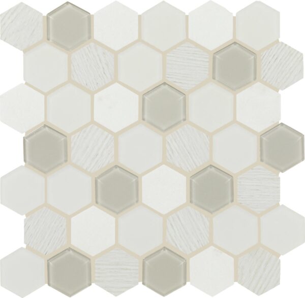 11" x 11" Decorative Accents Tranquil Snow Mosaic Tile Rectangle Hexagon Mixed - Image 4