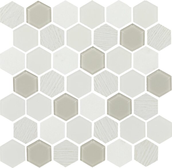 11" x 11" Decorative Accents Tranquil Snow Mosaic Tile Rectangle Hexagon Mixed - Image 5