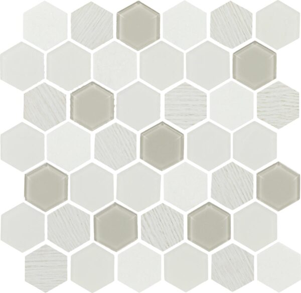 11" x 11" Decorative Accents Tranquil Snow Mosaic Tile Rectangle Hexagon Mixed - Image 7