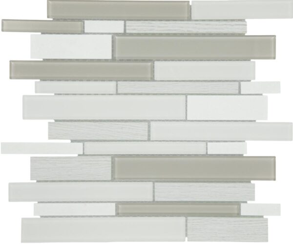 12" x 14" Idyllic Blends Tranquil Snow Mosaic Tile Rectangle Random Linear Mixed