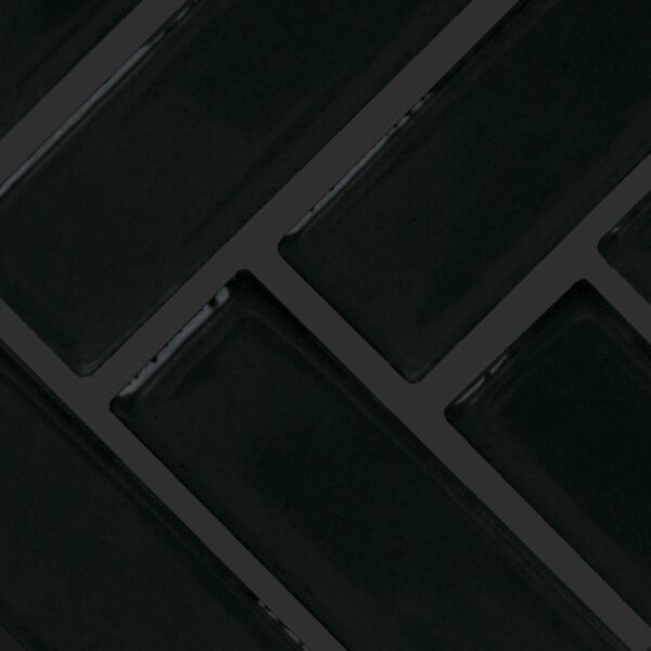 1" x 3" Color Wheel Mosaic Black Mosaic Tile Rectangle Herringbone Glossy - Image 4