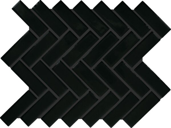 1" x 3" Color Wheel Mosaic Black Mosaic Tile Rectangle Herringbone Glossy - Image 5