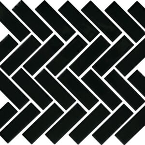 1" x 3" Color Wheel Mosaic Black Mosaic Tile Rectangle Herringbone Glossy