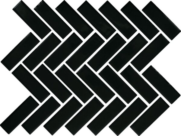 1" x 3" Color Wheel Mosaic Black Mosaic Tile Rectangle Herringbone Glossy