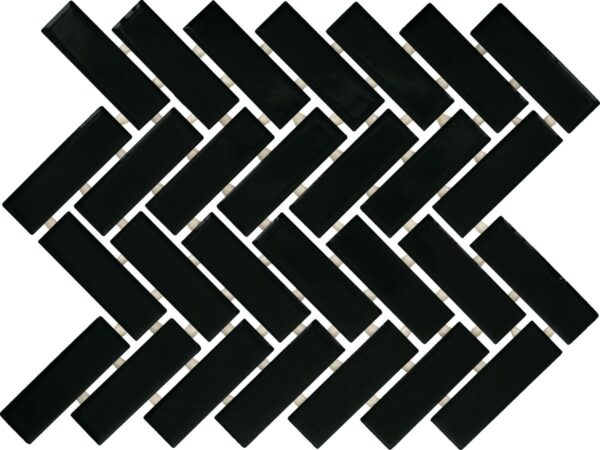 1" x 3" Color Wheel Mosaic Black Mosaic Tile Rectangle Herringbone Glossy - Image 7