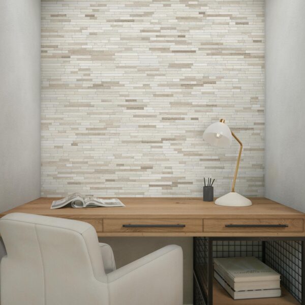 12" x 12" Minute Mosaix Chenille White Mosaic Natural Stone Tile Square Random Linear Mix - Image 3