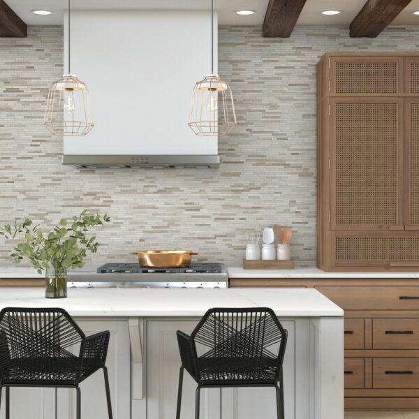 12" x 12" Minute Mosaix Chenille White Mosaic Natural Stone Tile Square Random Linear Mix - Image 4
