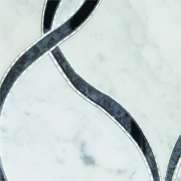 14.4" x 11.6" Lavaliere Carrara White/Black Ant Mirror Mosaic Natural Stone Tile Rectangle Intertwining Arabesque Polished - Image 3