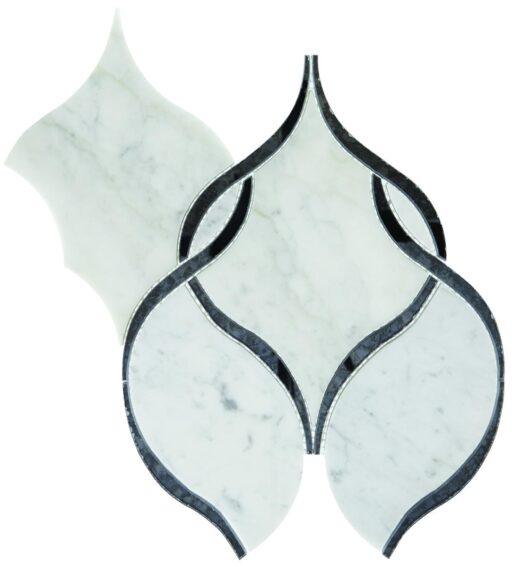 14.4" x 11.6" Lavaliere Carrara White/Black Ant Mirror Mosaic Natural Stone Tile Rectangle Intertwining Arabesque Polished