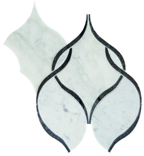 14.4" x 11.6" Lavaliere Carrara White/Black Ant Mirror Mosaic Natural Stone Tile Rectangle Intertwining Arabesque Polished - Image 2