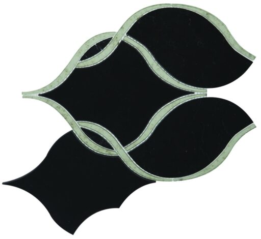 14.4" x 11.6" Lavaliere Nero Marquina /Antique Mirror Mosaic Natural Stone Tile Rectangle Intertwining Arabesque Polished