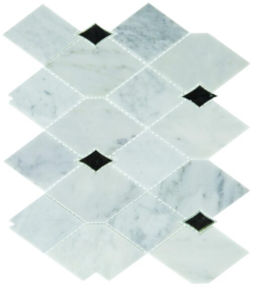 9.02" x 10.98" Lavaliere Carrara White/Antique Mirror Mosaic Natural Stone Tile Rectangle Harlequin Polished