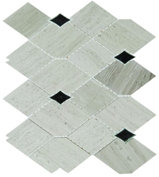 9.02" x 11.06" Lavaliere Chenille White/Antique Mirror Mosaic Natural Stone Tile Rectangle Harlequin Honed