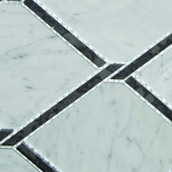 12.17" x 12.44" Lavaliere Carrara White/Black Ant Mirror Mosaic Natural Stone Tile Square Chain Link Polished - Image 7
