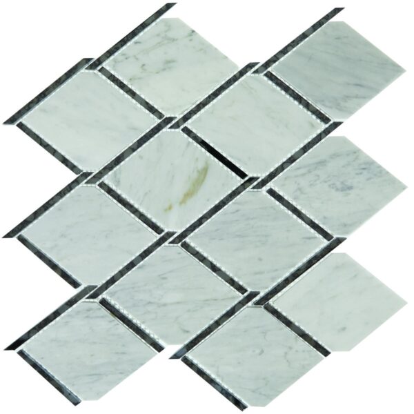 12.17" x 12.44" Lavaliere Carrara White/Black Ant Mirror Mosaic Natural Stone Tile Square Chain Link Polished - Image 3