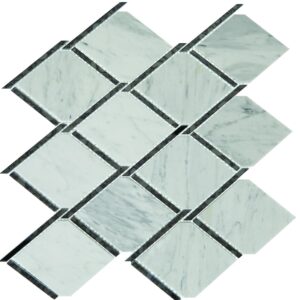 12.17" x 12.44" Lavaliere Carrara White/Black Ant Mirror Mosaic Natural Stone Tile Square Chain Link Polished